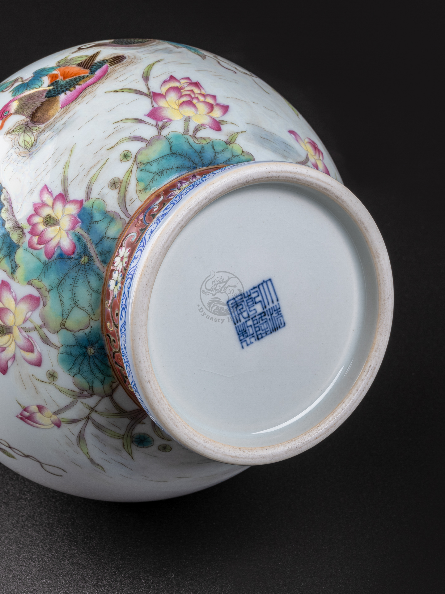 Lot1021 A Rare Famille-Rose Ruby Red-Glazed Flower and Bird Pattern with poem Vase Qing Dynasty,Qianlong Six-character & Period(1735-1796)