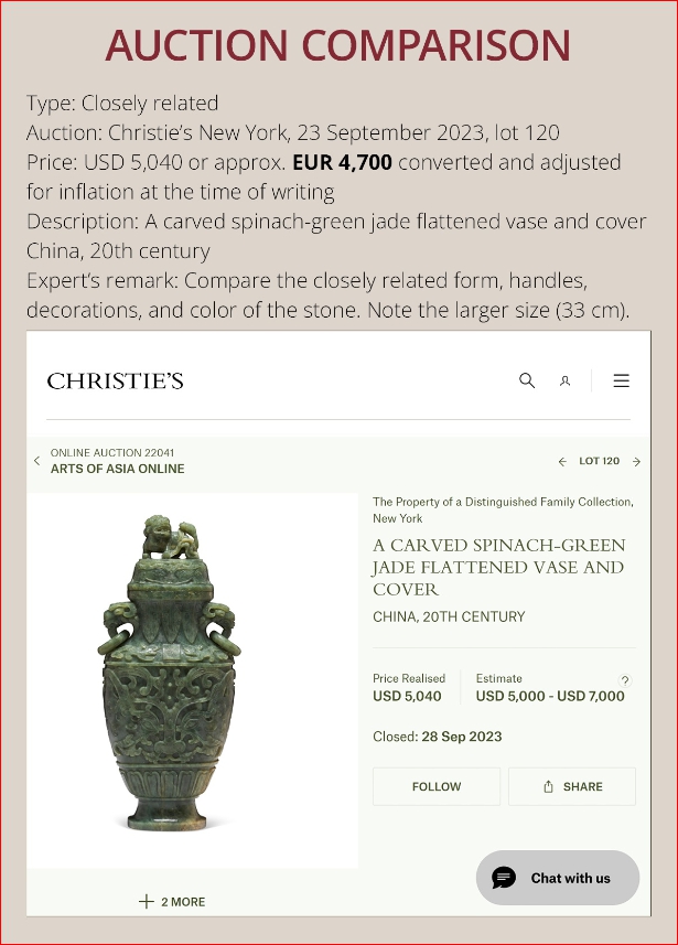 Lot2008 AN ARCHAISTIC SPINACH-GREEN JADE VASE AND COVER Late Qing to Republic (19세기말-20세기초)