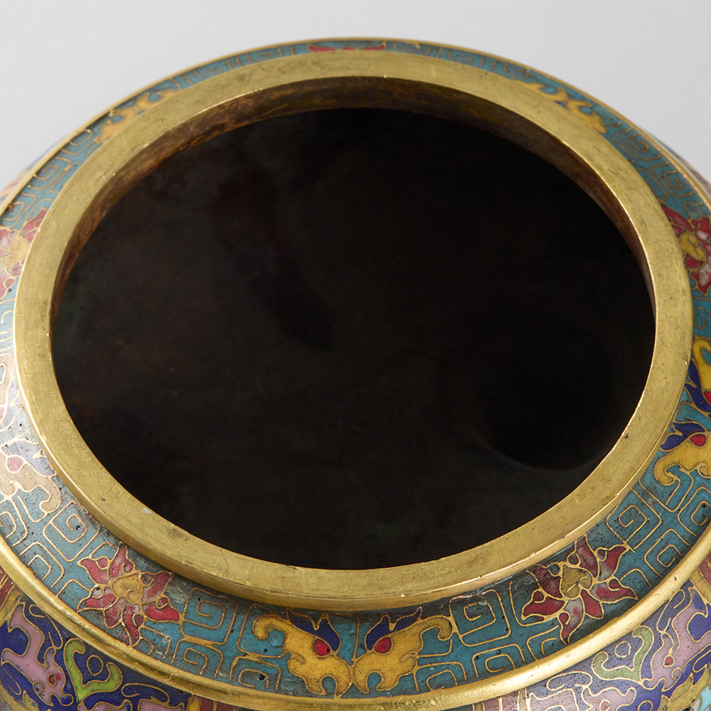 Lot3006 An Exquisite Gilt Bronze Cloisonne Beast-Face Pattern Double-Ears and Tripod Censer  Qing Dynasty, Qianlong Four-character Mark & Period(1735-1796)