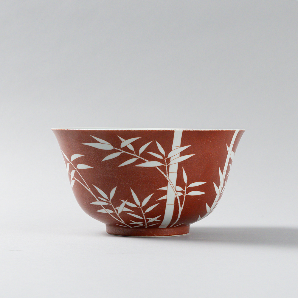 Lot1039 A RED GLAZED PORCELAIN BOWL, WITH BAMBOO DESIGN Guangxu six-character mark, and of the period (1875-1908)