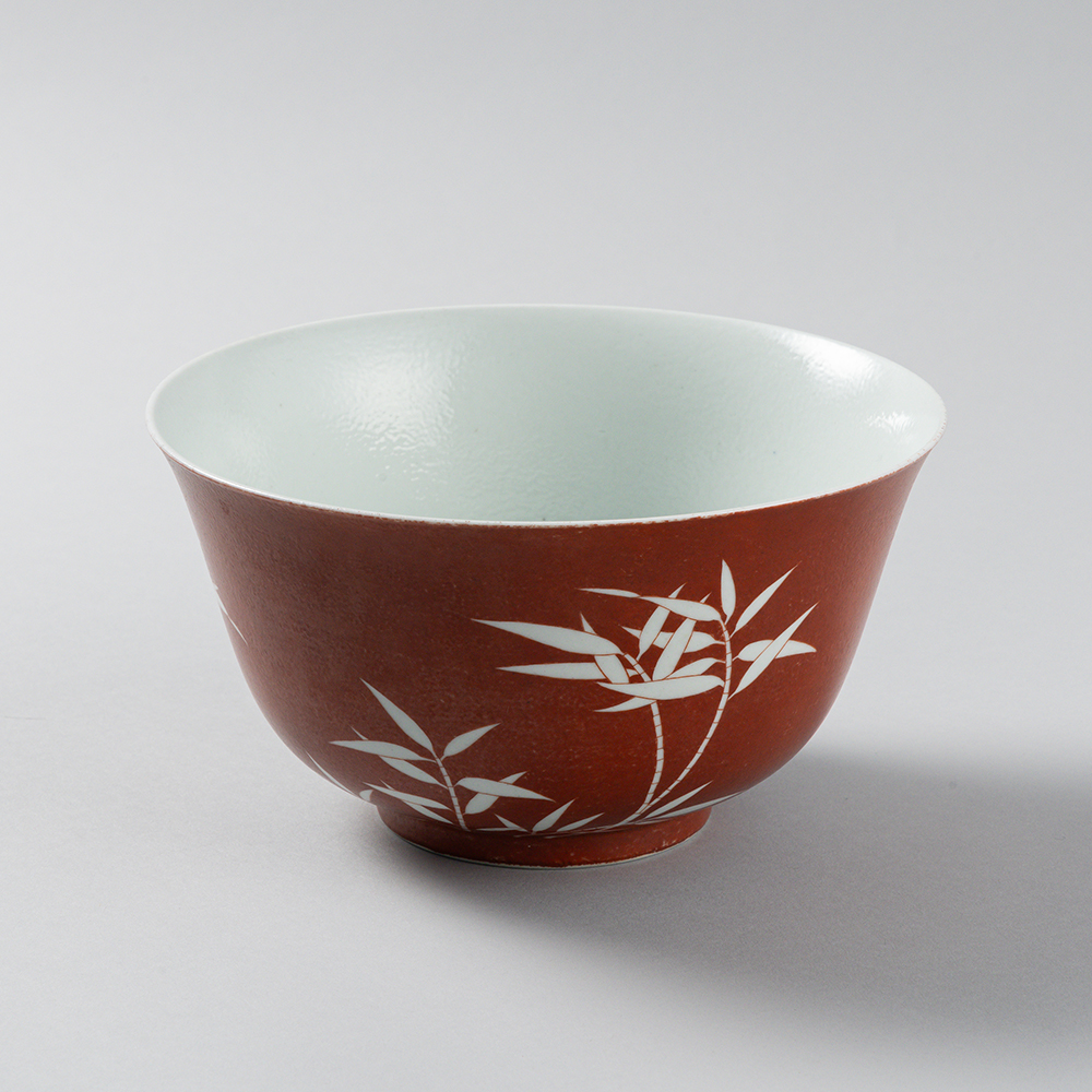 Lot1039 A RED GLAZED PORCELAIN BOWL, WITH BAMBOO DESIGN Guangxu six-character mark, and of the period (1875-1908)