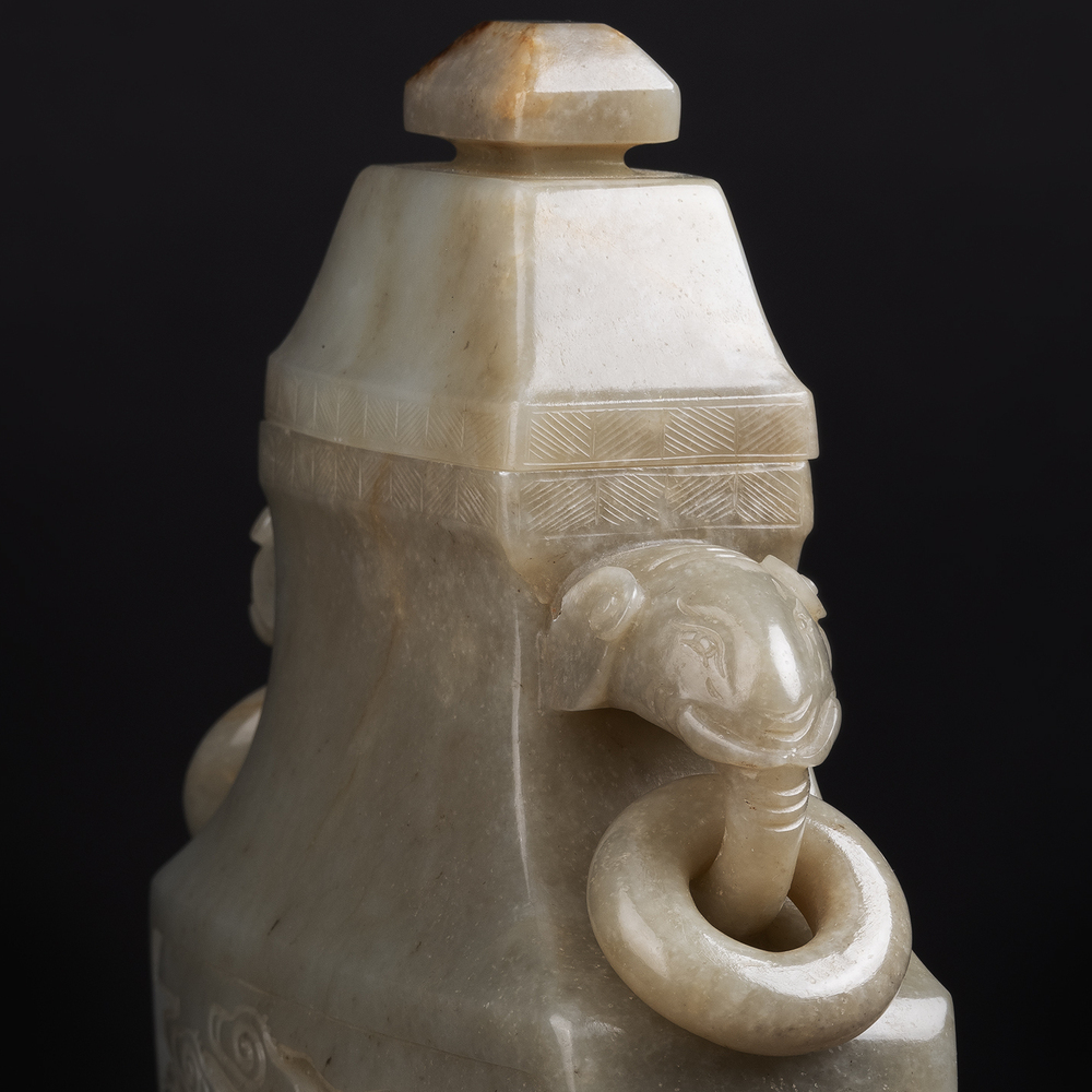 Lot2023 A bottle with Hotan Jade seed, landscape, figure image, nose and ear cap (20th Century)