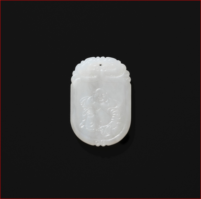 Lot2025 AN INSCRIBED WHITE JADE ‘BUDAI’ PLAQUE, 18TH CENTURY