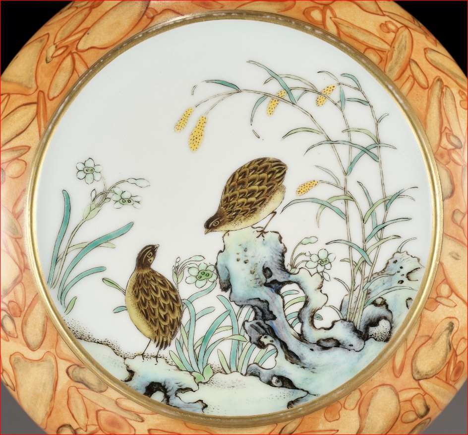 Lot1081 A RARE FAUX-BOIS-DECORATED AND ENAMELED ‘QUAILS’ BOX AND COVER, REPUBLIC PERIOD(1914-1944)