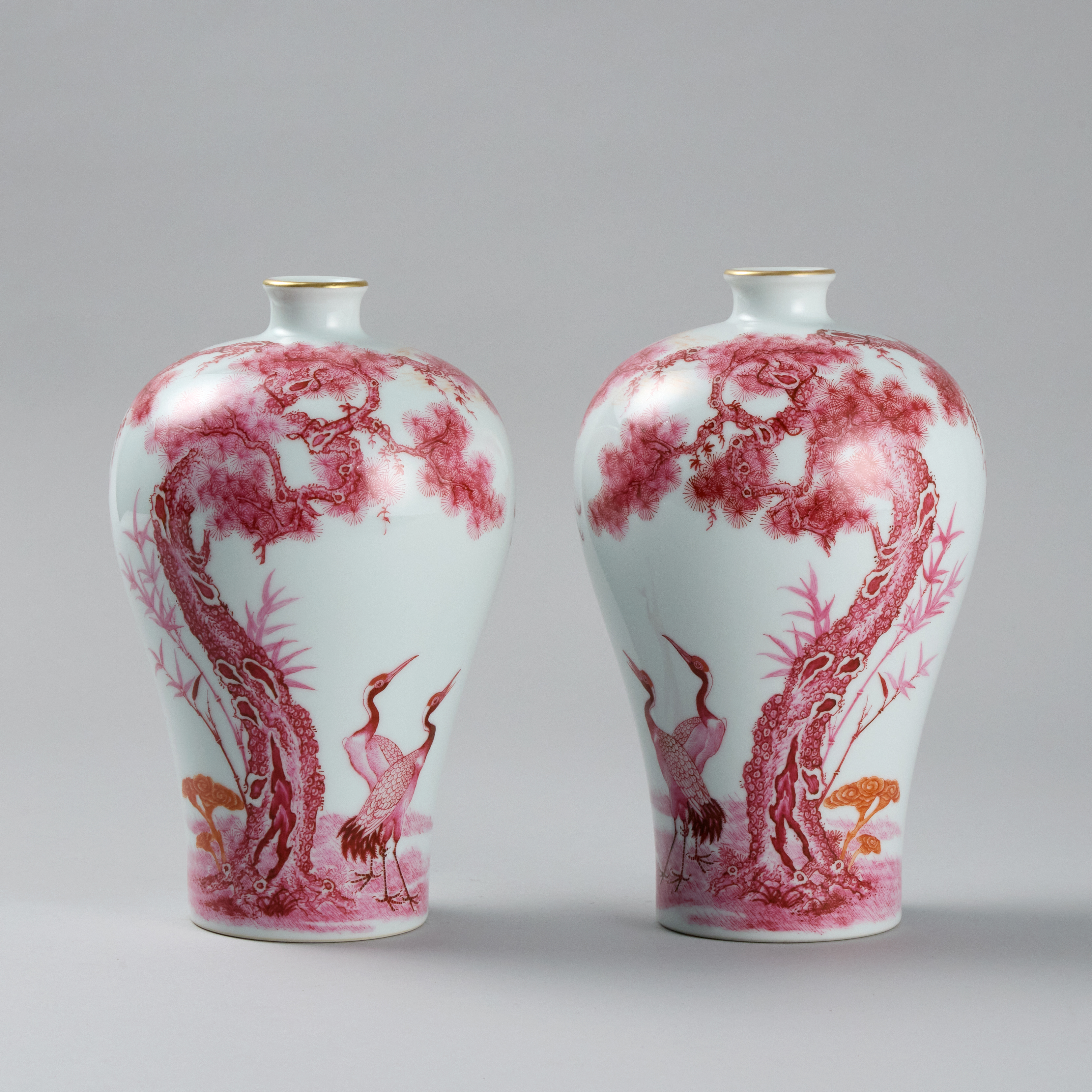 Lot1084 Chinese red and white porcelain vase pair Qing dynasty Yongzheng Mark But 20th Century